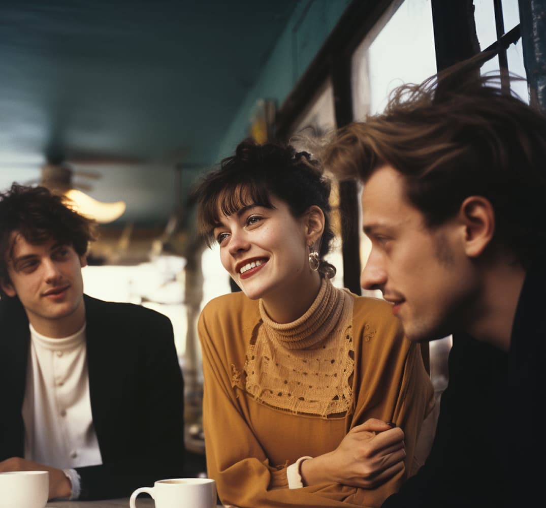 Friends enjoying conversation at a coffee shop